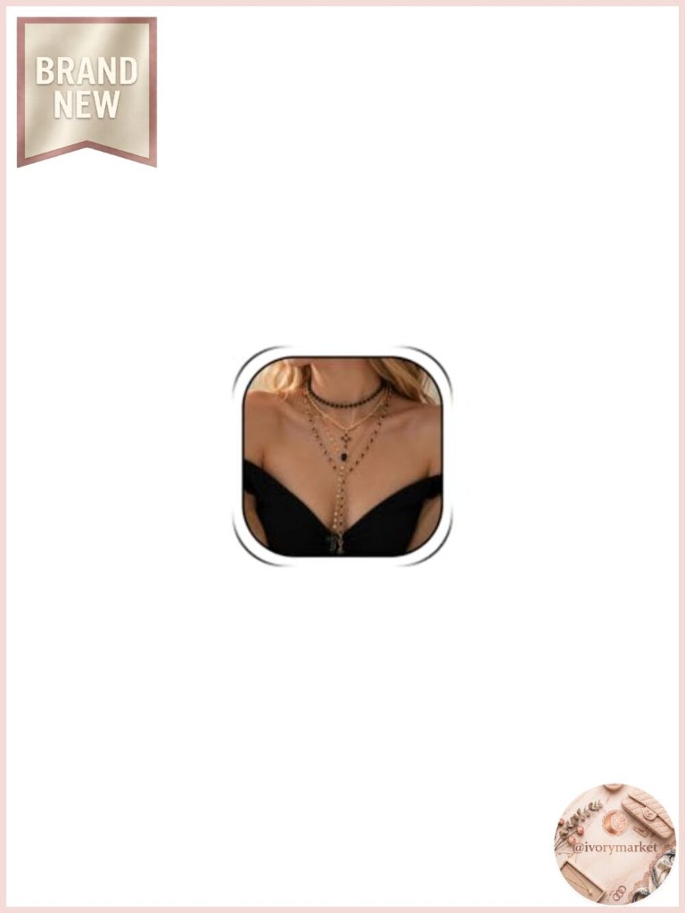 Gothic Layered Cross Necklace Set 5-Piece Gold Plated Black Beads Long Y-Shaped